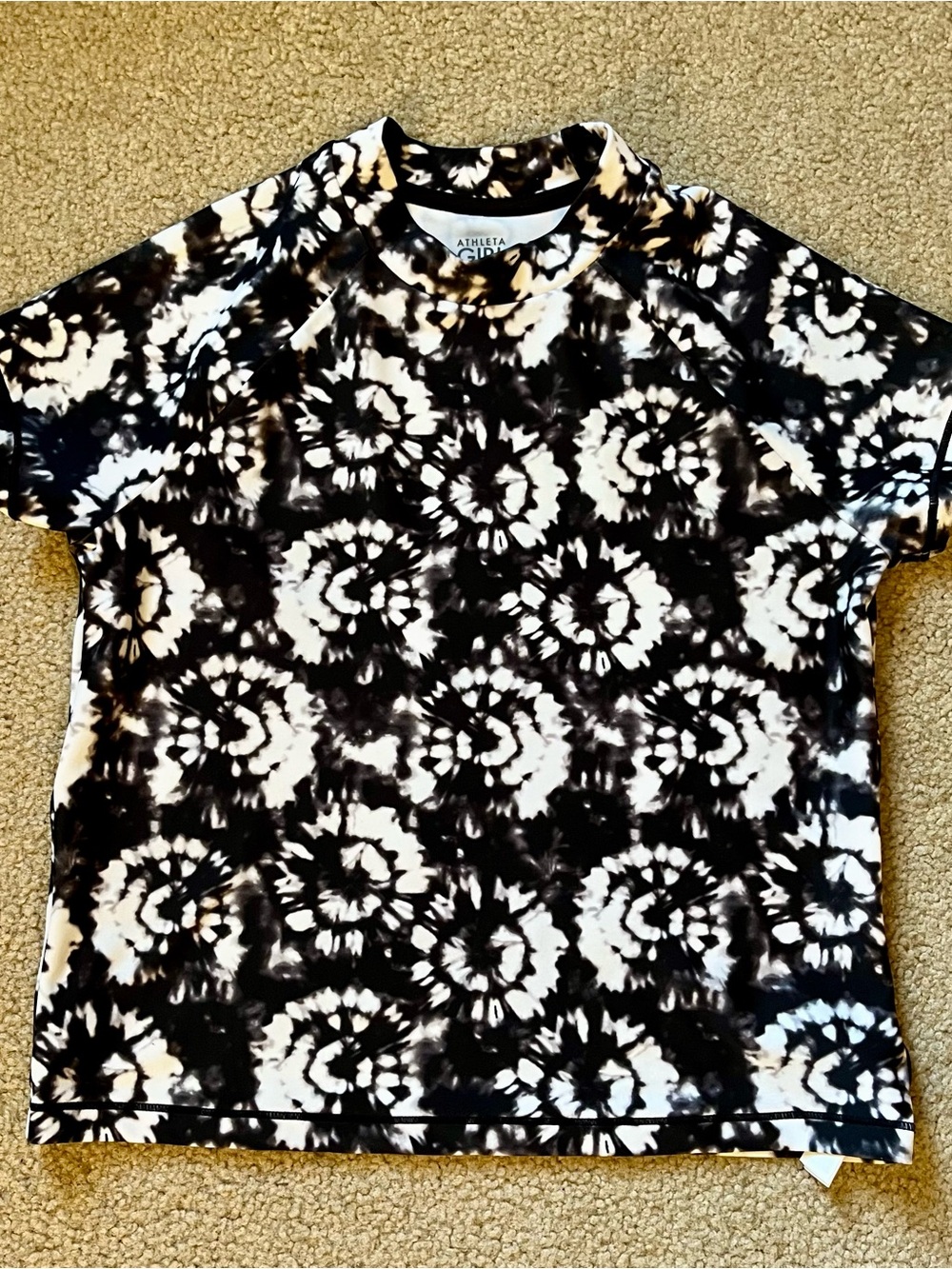 Athleta Girl Swim Rashguard Mock Neck Black White Tie Dye Size MED/8-10